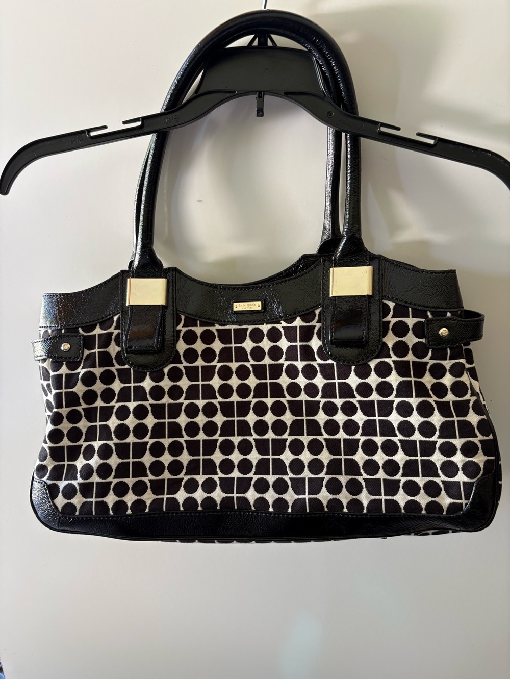 Kate Spade Black & White Patterned Shoulder Bag with Gold Accents